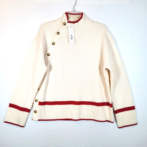 Amour Vert Womens Leonie Wool Cashmere Asymmetric Button Sweater Size XL White - Picture 1 of 12
